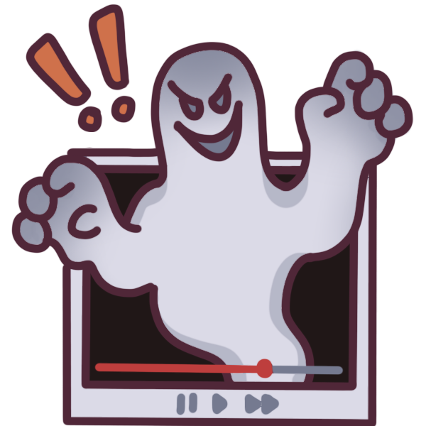 a white ghost popping out of the window of a video.